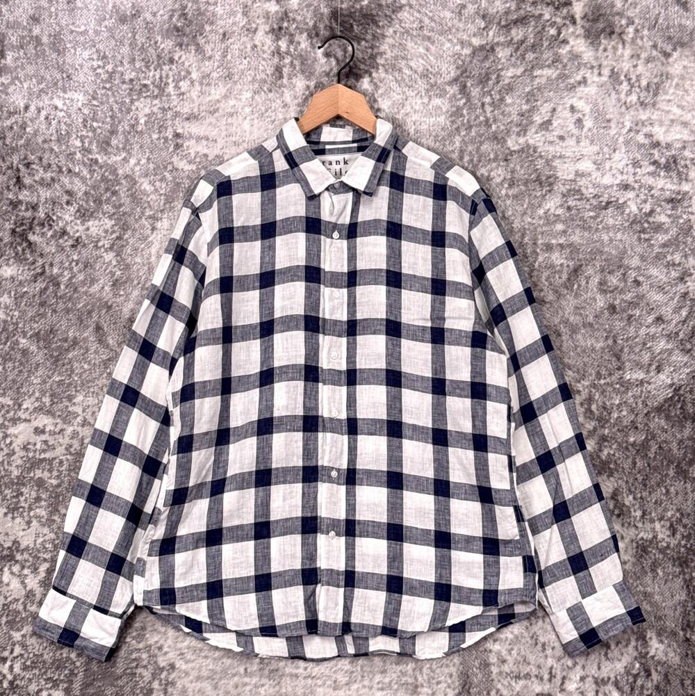 Frank & Eileen Shirt Large Mens Finbar Linen Gingham Plaid Casual Button